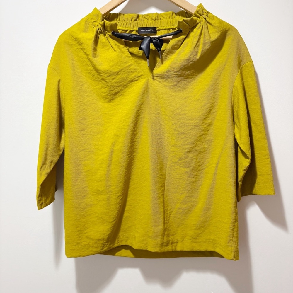 Cop. Copine Bino Blouse Olive Mustard Yellow Size Large XL Gathered Neckline - Picture 8 of 14